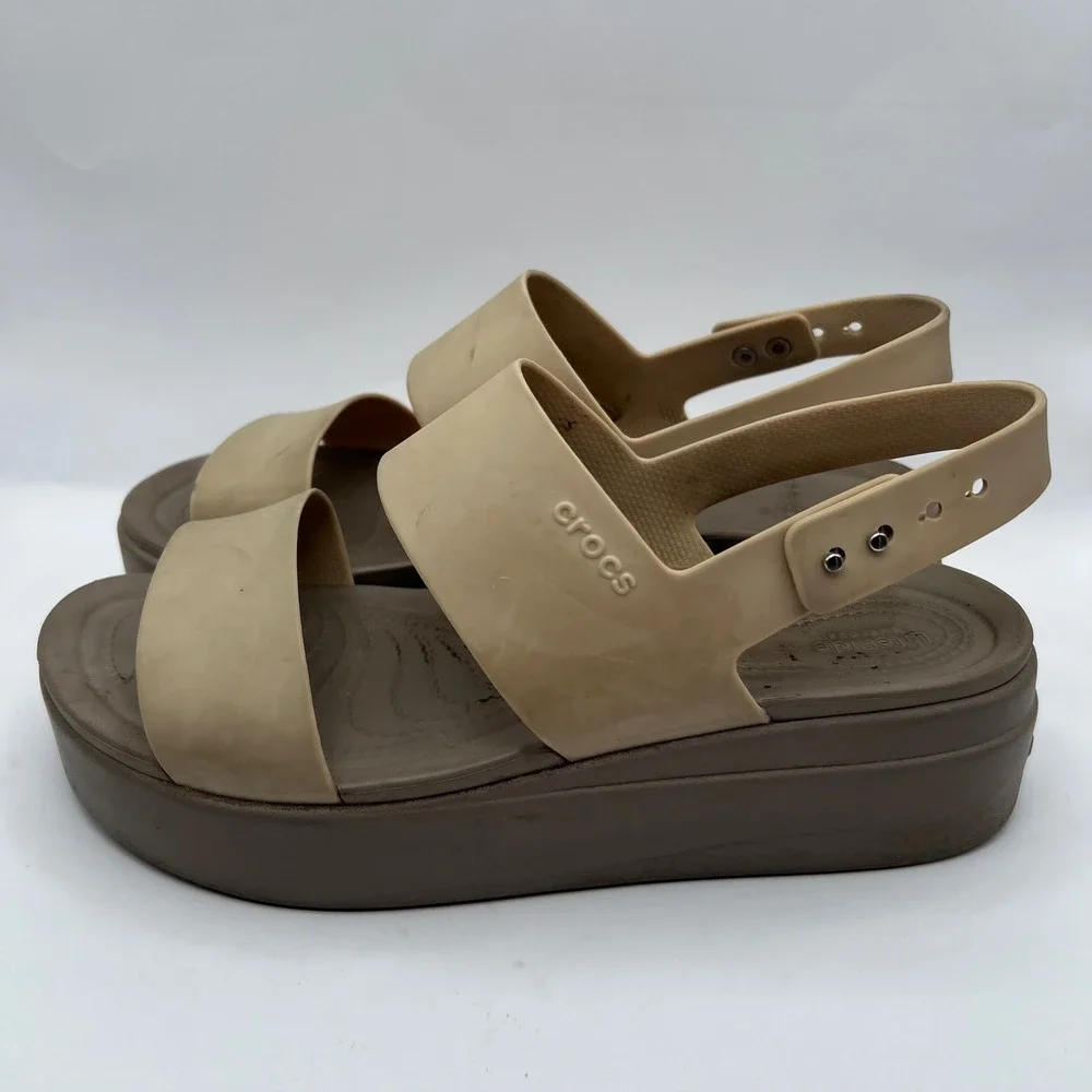 Crocs LiteRide Platform Sandals Womens 10 Tan Brown Stretch Strap Comfort Shoes